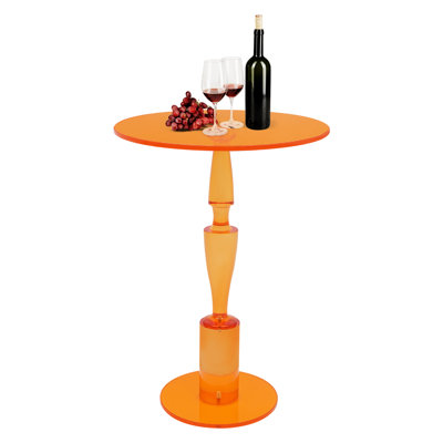 Orange Round Acrylic Pedestal Side Table Modern Accent End Table Freestanding Nightstand for Living Room Bedroom Balcony