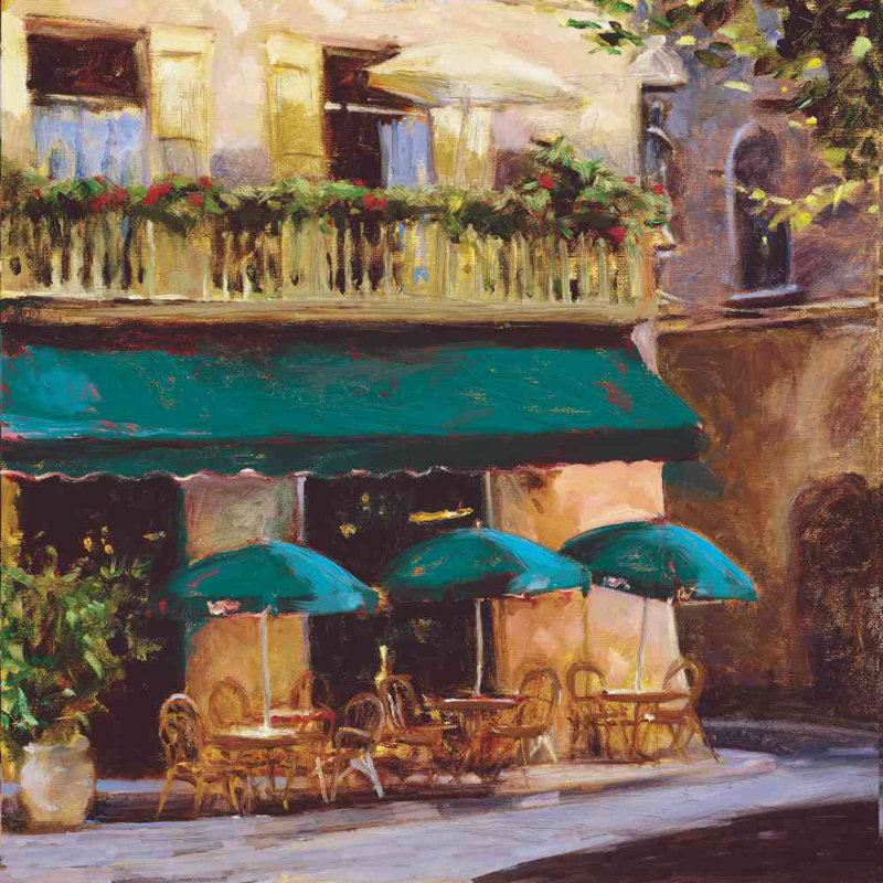 Street Cafe Impasto - Wrapped Canvas Painting, 51cm H x 51cm W x 3.8cm D