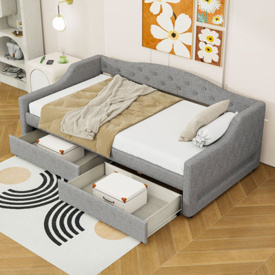 Twin XL Upholstered Daybed with 2 Drawers and LED Belt