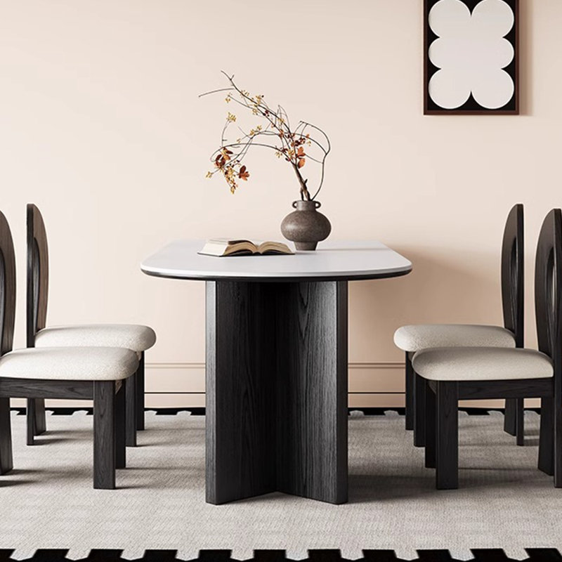 Plain white simple dining table and chair set, 29.52"H x 59.05"L x 31.49"W