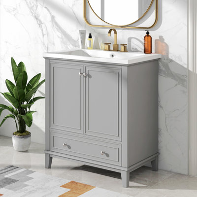 Meuble-lavabo 30 po avec lavabo, armoire de salle de bain avec portes et tiroir