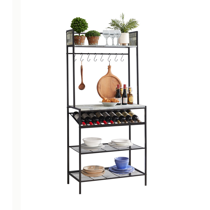 Étagère de cuisine de 15 po avec tablettes et crochets de rangement Baker, Noir / gris