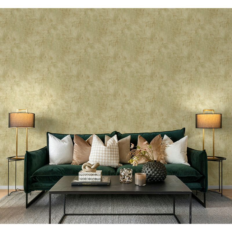 Papier peint imitation beige non imbibé Seabrook Design, Beige métallique / fougère pâle