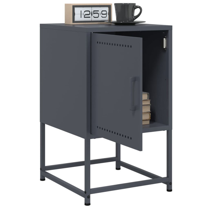 Aujah 36cm W Steel Bedside Table, Anthracite 