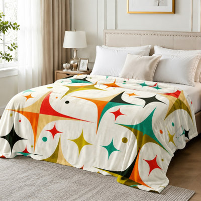 Cozy Retro Starburst Pattern Flannel Throw Blanket, Mid‑Century Modern Vibrant Starburst Print, Ultra Soft, Lightweight, Breathable, All‑Season, Skin‑Friendly, Machine Washable, Decorative, for Sofa, Couch, Living Room and Bedroom