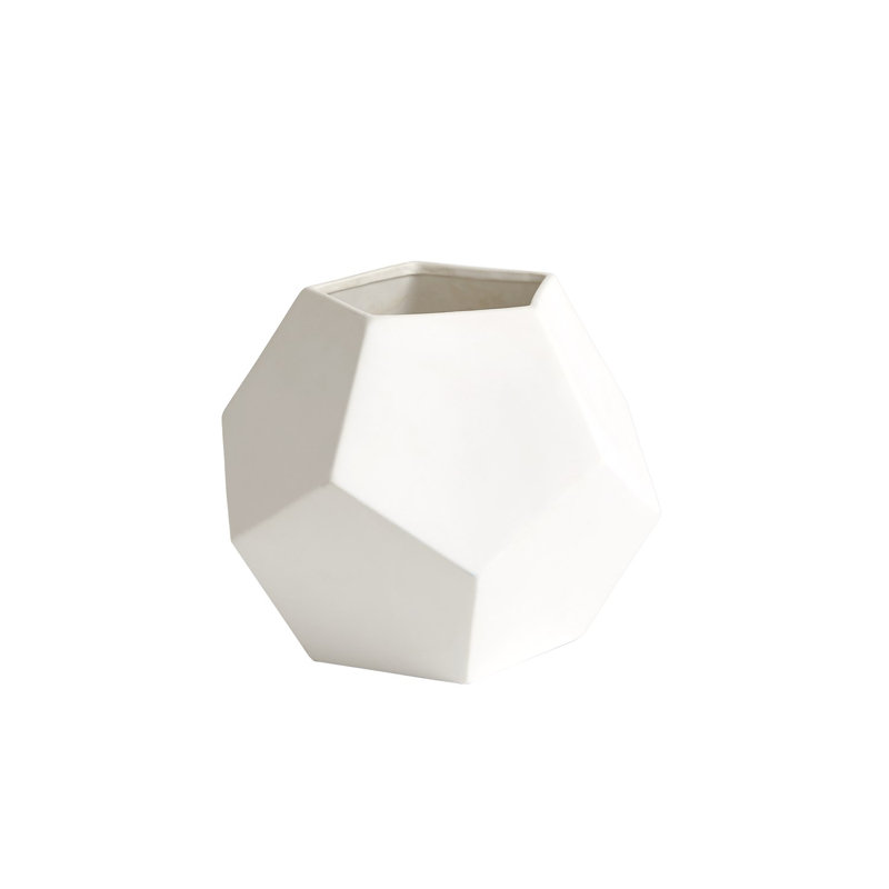 Faceted Table Vase, White, 4" H x 4.5" W x 4.5" D