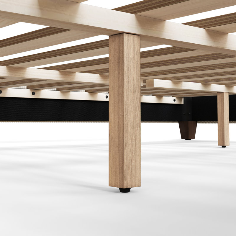 Lit plateforme tapissier en velours côtelé avec tête de lit à oreilles en bois massif, Kaki pâle, King