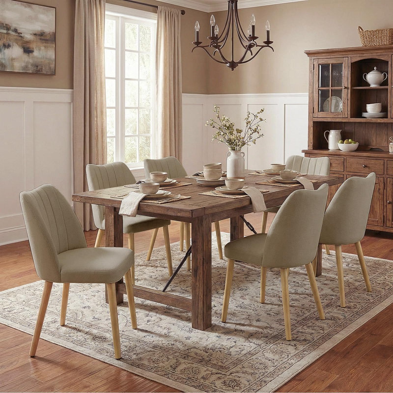 Chaises de salle à manger rembourrées, chaises de cuisine modernes en tissu avec pieds en bois, Gris, Naturel
