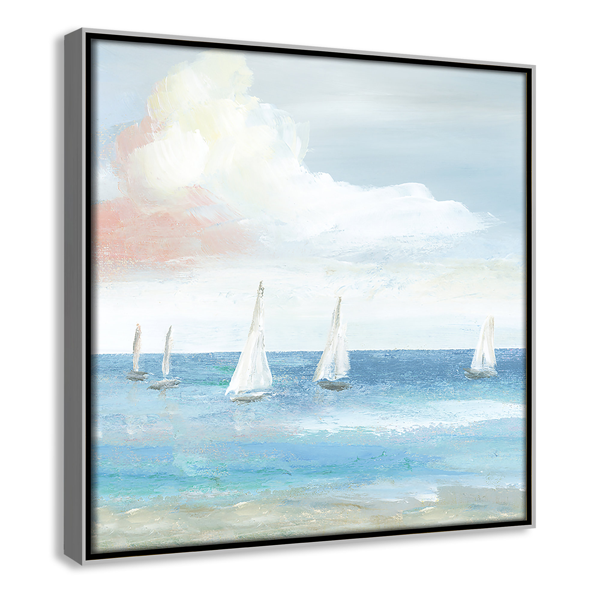 Beach Sail Bliss by Nan - Floater Frame Print on Canvas, Silver, 13.5" H x 13.5" W x 2" D