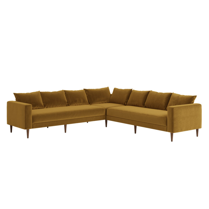 Essential 7-Seat Corner Sectional, Mustard Recycled Velvet, Dark Brown