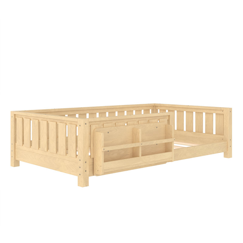 Twin bed with built-in bookshelf and high-quality safety guardrail,Light Natural, Twin, Light Natural