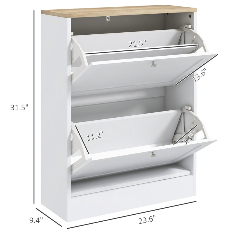 Modern Hidden Shoe Cabinet For Entryway By - 2 Flip Drawers & Adjustable Shelves, Stores 12 Pairs, White Slim Design Storage With Shelves Sleek
