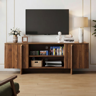 Meuble télé Mid-Century moderne de 55 po pour téléviseur de 48 po ou moins, centre de divertissement avec gestion des câbles et tablettes ouvertes