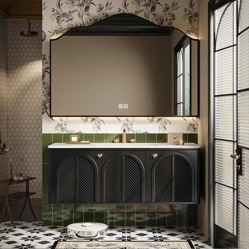 Armoire de salle de bain luxueuse rétro de style français, H 19,69 po x l 47,24 po x P 21,65 po, Noir