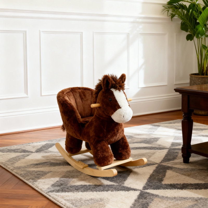 Cheval à bascule en peluche avec effets sonores, jouet sécuritaire pour tout-petits avec guidon, ceinture de sécurité et repose-pieds, chaise berçante pour enfants de 1 à 3 ans