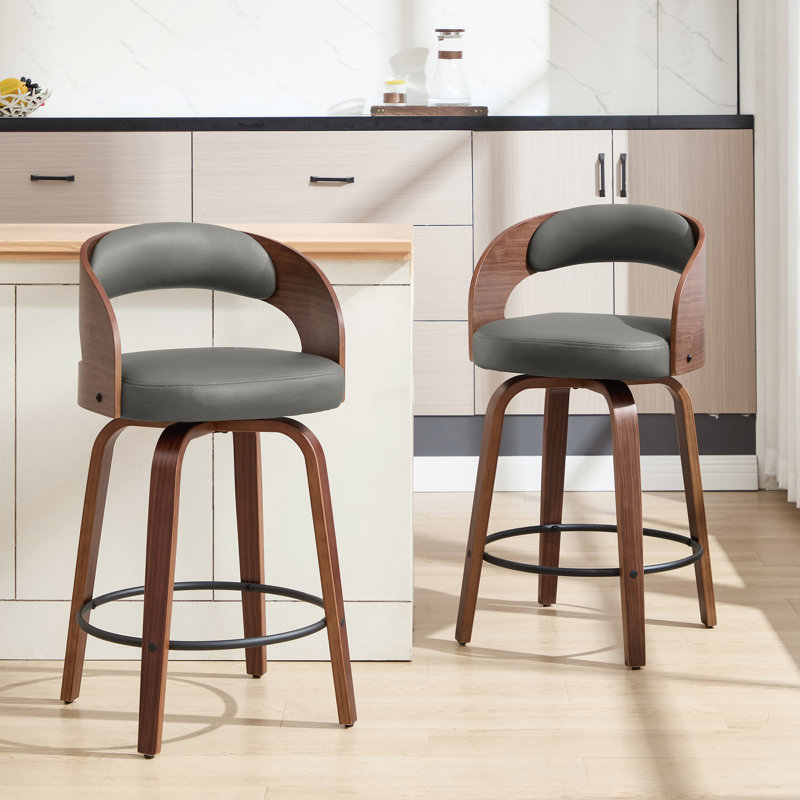 Tabouret de comptoir pivotant confortable avec pieds en bois massif durable, Gris