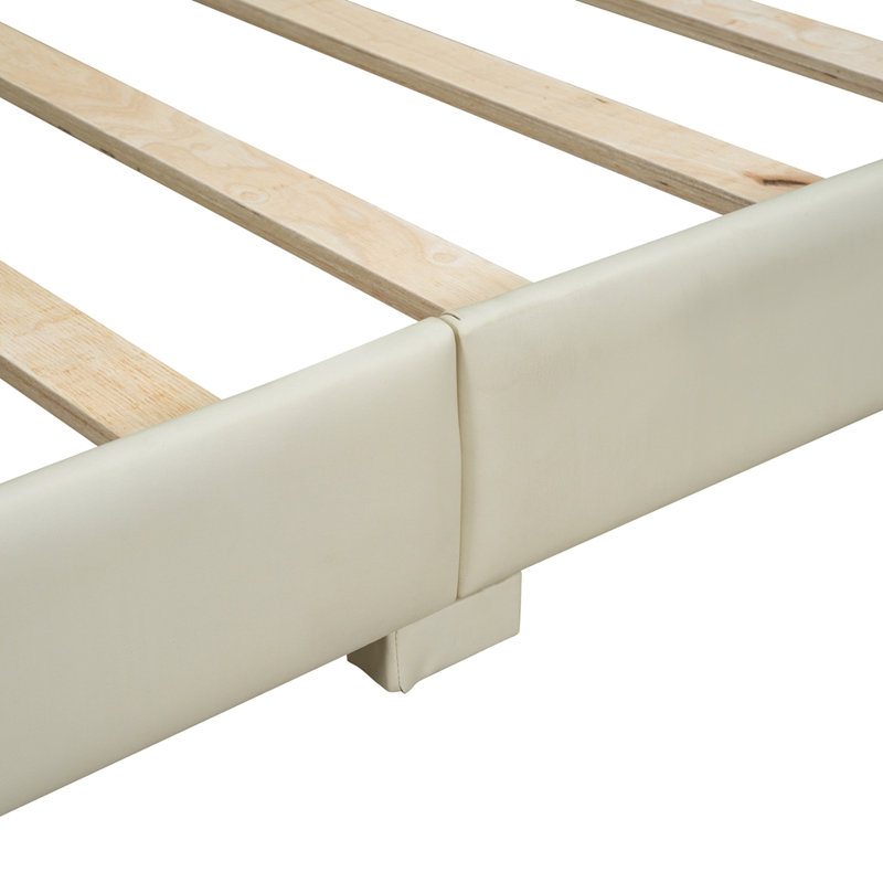 Lit plateforme tapissier grand et simple TG, Beige