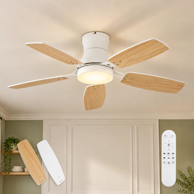 42" Dual-Sided 5-Blade Modern White Ceiling Fan with 3CTTC Light, Remote, Indoor Flush Mount Propeller Fan Whisper DC