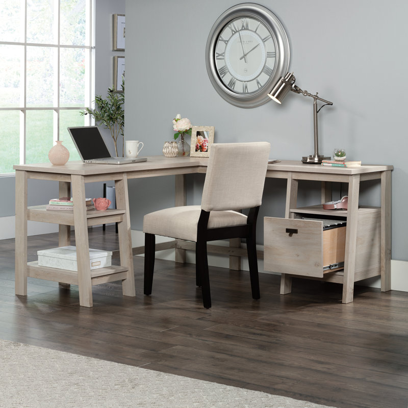 L-Shaped Computer Desk, Chalked Chestnut