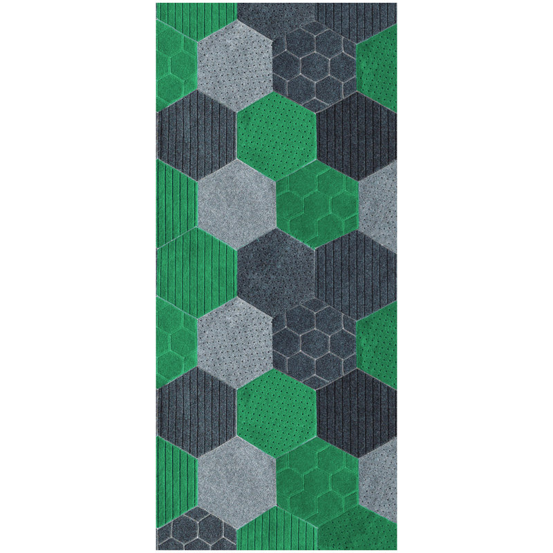 Hex Geometric Area Rug in Green/Gray/Black, Runner 2'7" x 16'4"