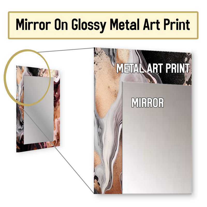 Rose, agate chromatique noire I - grand miroir abstrait, décor de miroir mural rose unique, impression d'art en métal