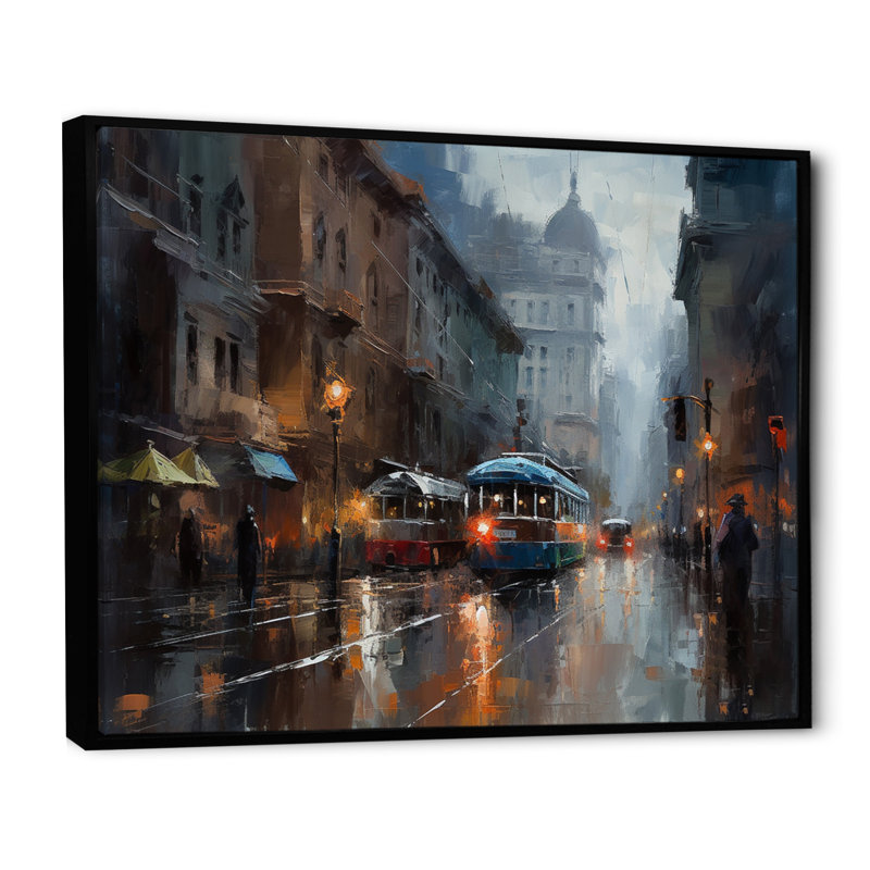 Bustling City " Bustling City ", 12" H x 20" W x 1" D, Black Floater Framed