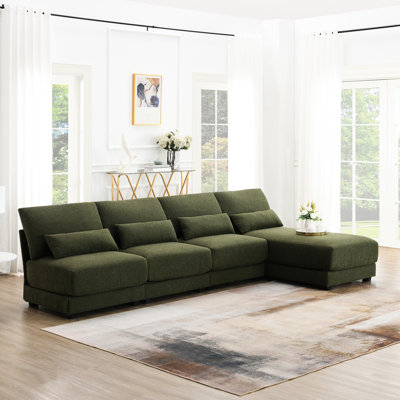 Canapé modulaire surdimensionné à siège profond avec méridienne réversible - 5 sans accoudoirs pour appartement, salon avec boucle en tissu en forme de L