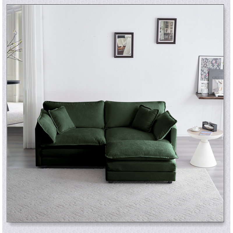 Canapé modulaire en L à deux places avec repose-pieds Chenille, parfait pour les petits espaces et le confort douillet