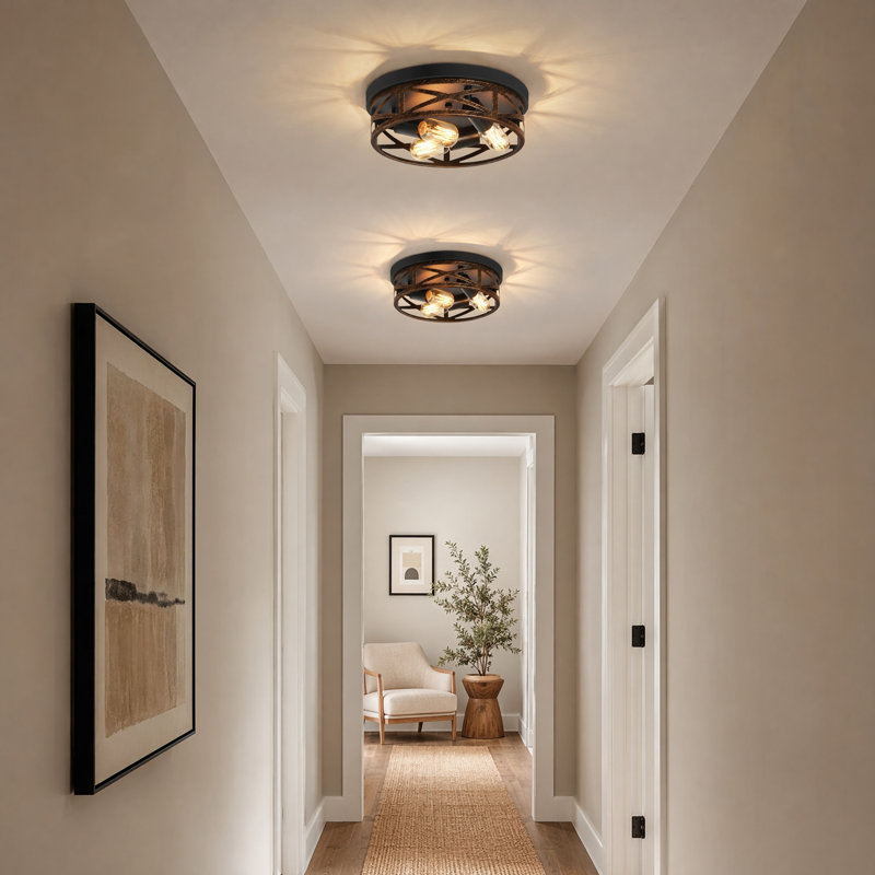 Ensemble de 2 plafonniers ronds encastrés 3 lumières bronze, Oil Rubbed Bronze, 12.59" W x 12.59" D