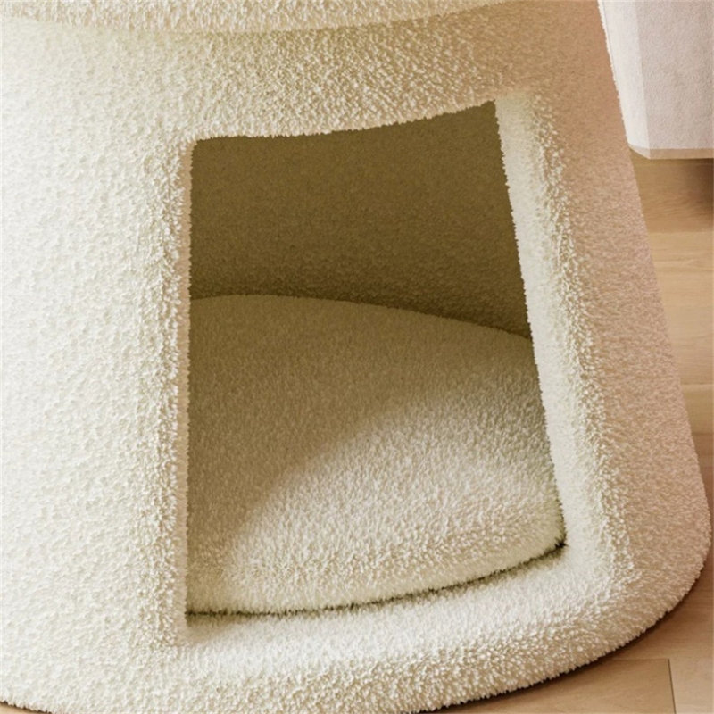 Round Storage Ottoman, Beige