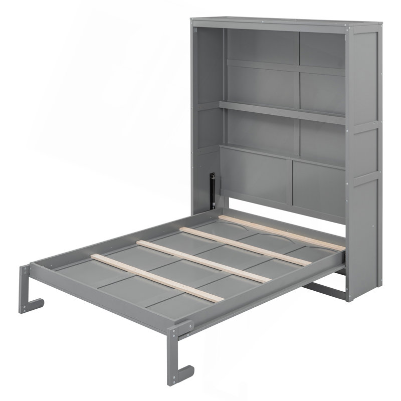 Lit escamotable mural avec tablettes Murphy, Gris, Double