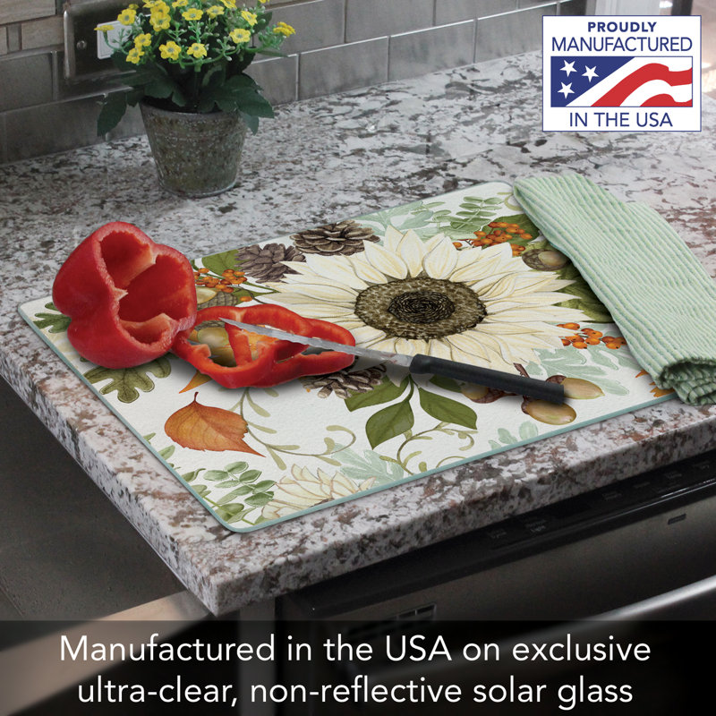 CounterArt Farmhouse Fall Tempered Glass Cutting Board, 0.75" H x 12" W x 15" L