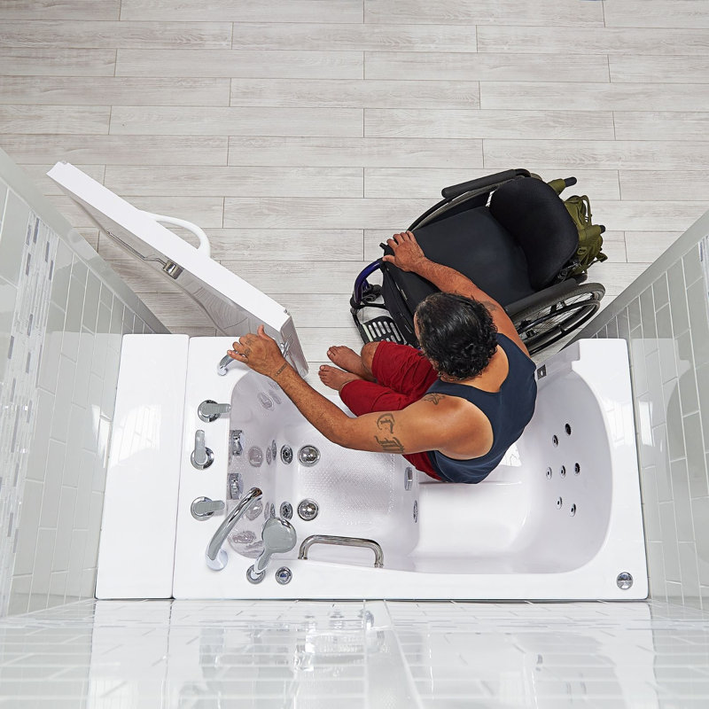 Wheelchair Transfer 32"x52" Acrylic Air and Hydro Massage Walk-In Bathtub, Fast Fill Faucet, Right