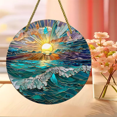 8 X 8inch Sea Sunrise Suncatcher For Window Hanging Windows  Indoor Outdoor For Home Garden Ornaments Sea Beach Decor Gift For Family