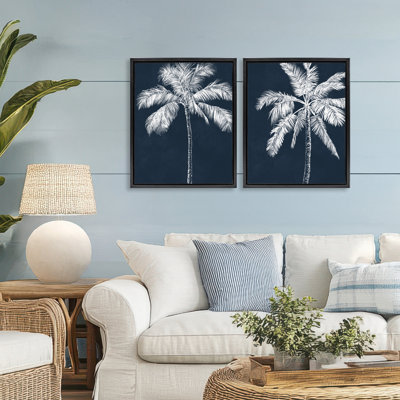 Ensemble de 2 cadres flottants Blue Palms, scène par Leah Noel Art