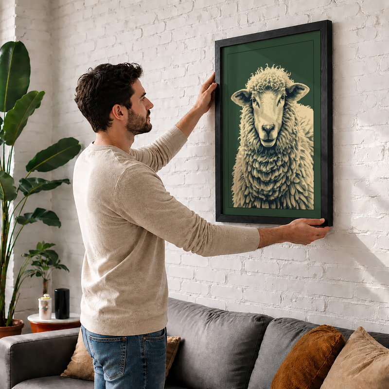 Sheep Study Rustic - Print, Walnut, A4 - 29.7 x 21.0 cm