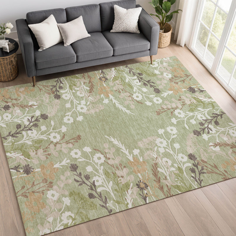 Machine Washable Indoor/Outdoor Chantille ACN2334 Floral Rug, Rectangle 9' x 12'