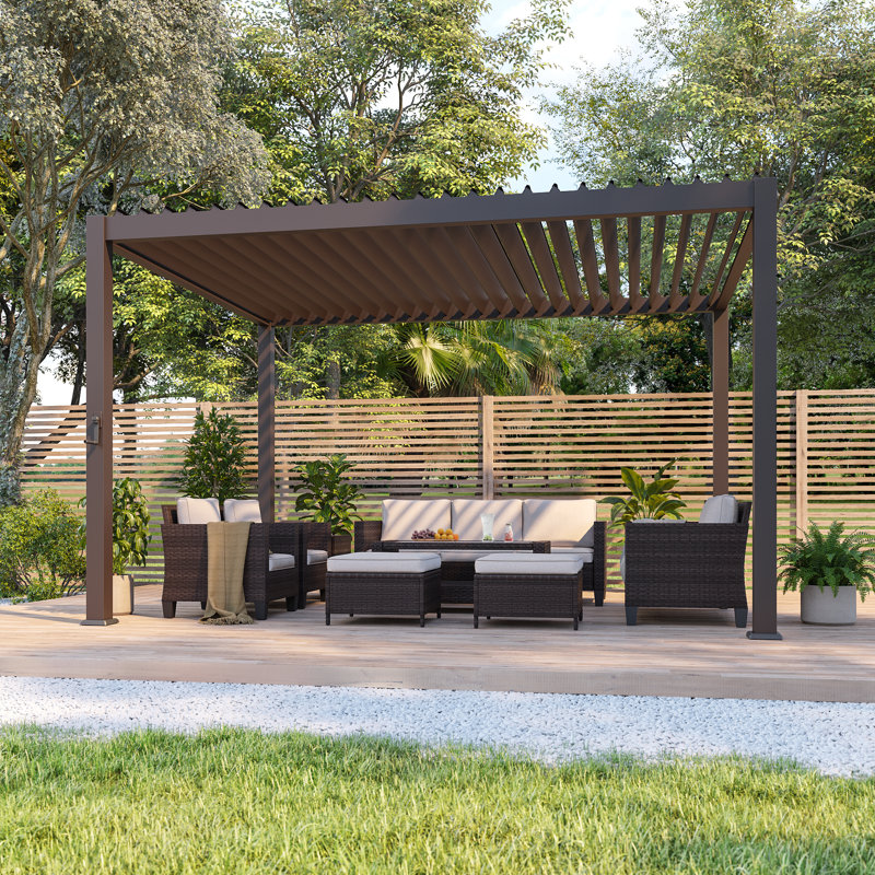 Double-Layer Louvered Pergola Aluminum Outdoor Pergola with Adjustable Roof, 10 ft x 13 ft