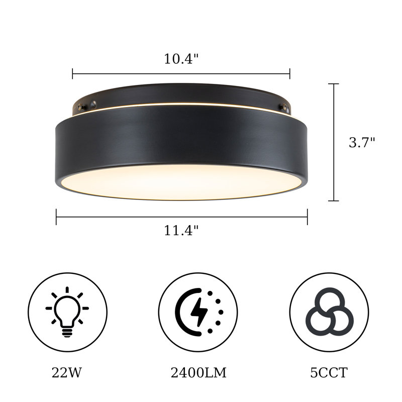 Dimmable Led Round Flush Mount, Matte Black
