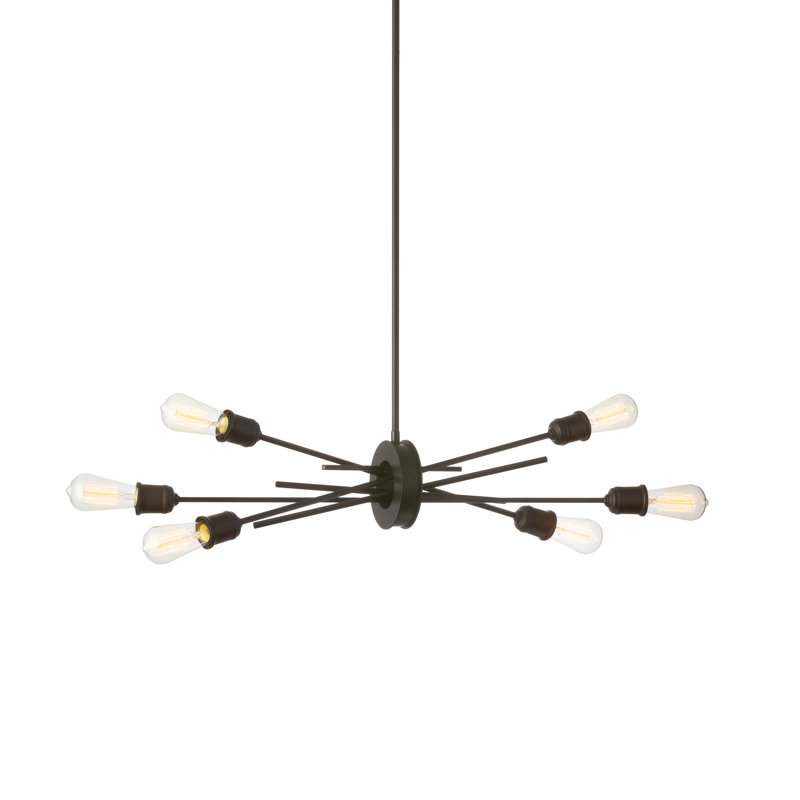 Nebraska 6 Light Sputnik Modern Linear Chandelier, Espresso