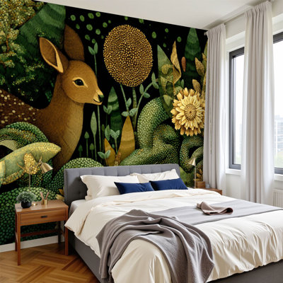Papier peint pelez et collez, composition détaillée de serpent de cerf, tons terreux, H 100 po x l 144 po, papier peint amovible en PVC, adhésif mural pour chambre à coucher, bureau à domicile