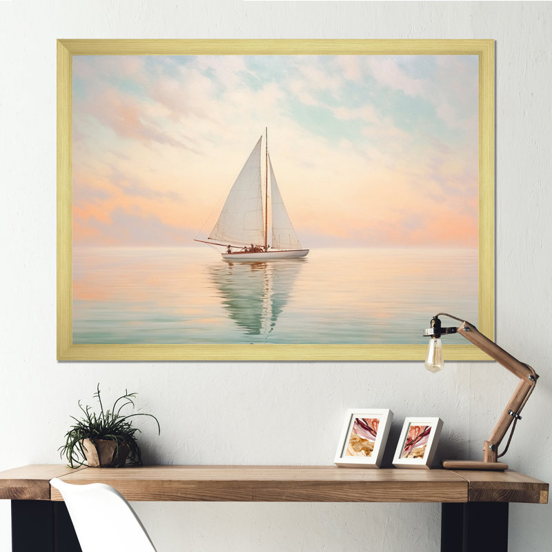 Bateau, eaux éthérées II - impressions sur toile, H 24 po x l 32 po x P 1 po, Cadre doré à une seule photo