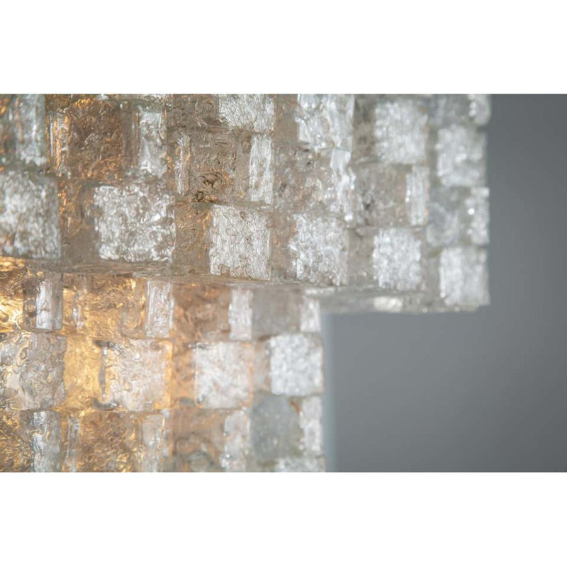 Lustre vénitien à plusieurs niveaux avec sculptures, Nickel brossé, Glace transparente, 17" Width x 17" Depth x 35" Height