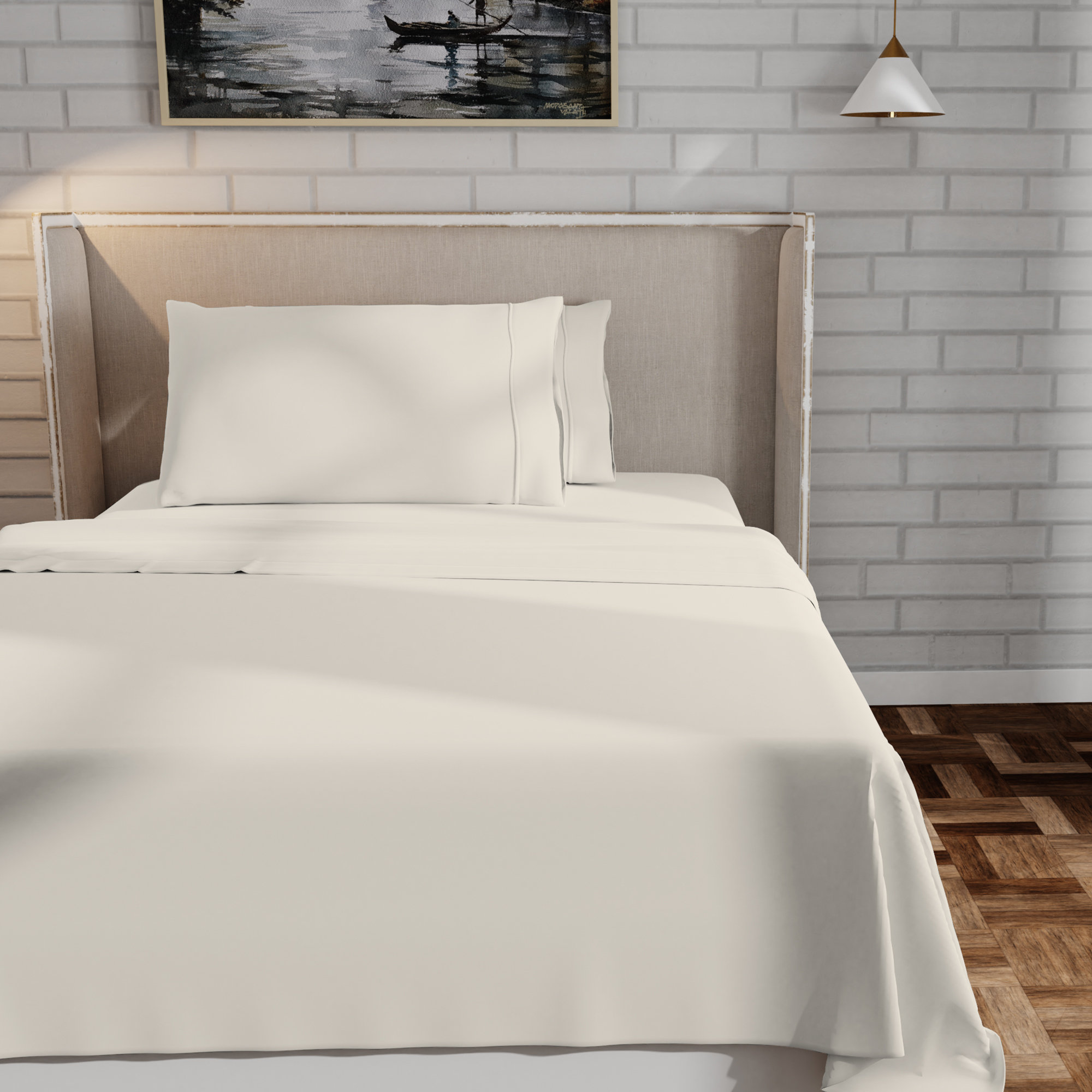 Adelaja 300 Thread Count Organic 100% Cotton Cool & Crisp Percale Weave Sheet Set, King Sheet Set with 2 Pillowcases, Ivory