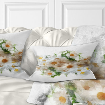 «Bunch of White Chamomiles Watercolor - Coussin décoratif imprimé floral