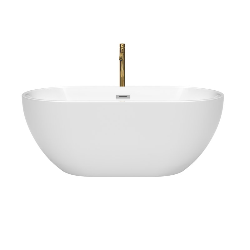 Brooklyn 60'' x 30'' Freestanding Soaking Acrylic Bathtub with Faucet, White/Polished Chrome/Brushed Gold