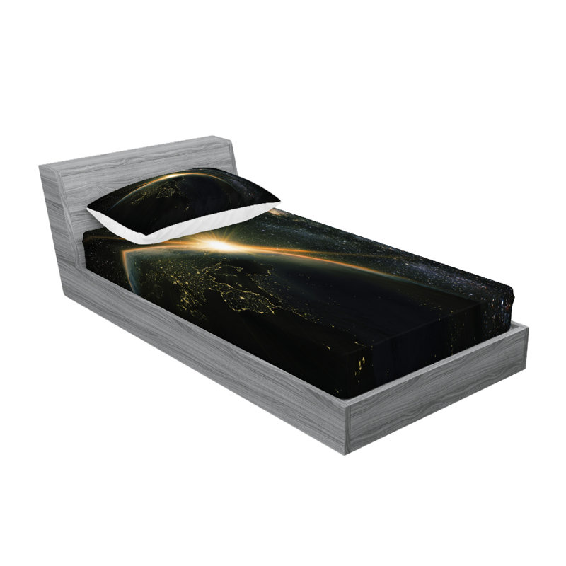 Drap-housse et coussin décoratif Ambesonne Galaxy, noir, Ensemble de draps pour lit simple + 5 pièces supp