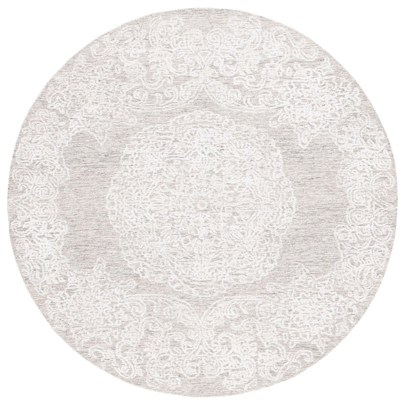Bathulda Hand Tufted Wool/Bamboo Silk/Cotton with Cotton Backing Floral Rug in Ivory/Beige, Round 6'
