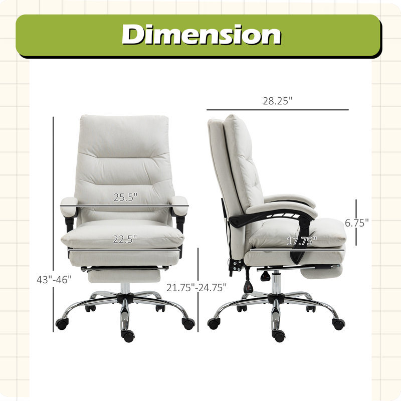 Fauteuil de bureau massant en microfibre, fauteuil de bureau pour ordinateur, fauteuil inclinable chauffant avec repose-pieds, rembourrage double couche, roulettes pivotantes