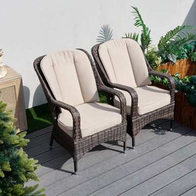 Ensemble de fauteuils d'extérieur en rotin 2 pièces avec coussins - chaises de patio résistantes aux intempéries